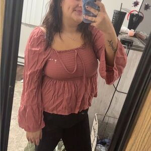 Elegant Mauve Smocked Blouse